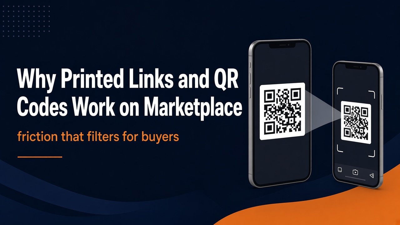 Why Printed Links and QR Codes Work on Marketplace, friction that filters for buyers: one phone scans a QR code shown on another.